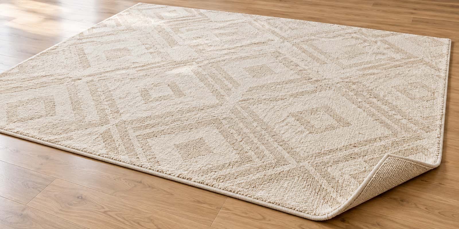 A patterned carpet in a living room